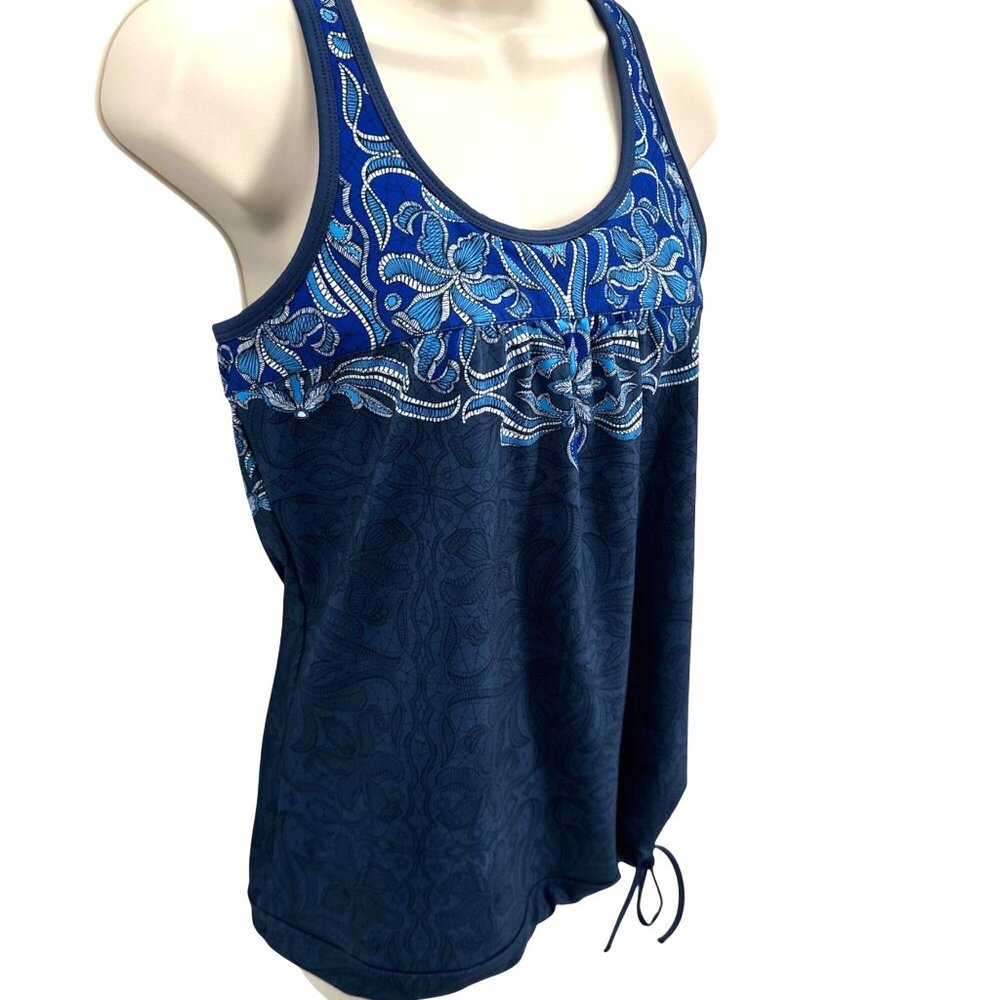 Athleta Womens Racerback Tank Top Blue Paisley  Adjustable Tie Hem Size S - Picture 4 of 9